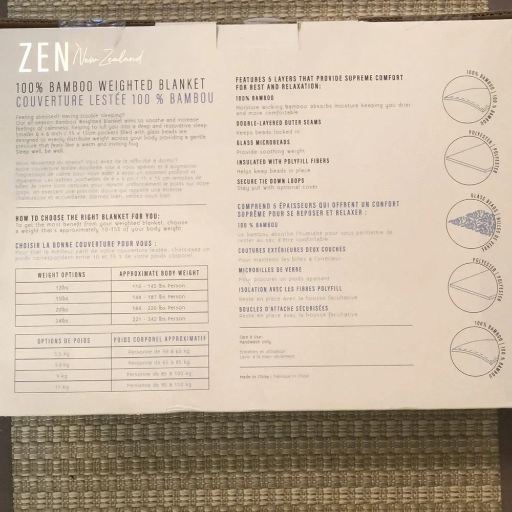 Zen New Zealand 100% Bamboo Weighted Blanket - Picture 2 of 4
